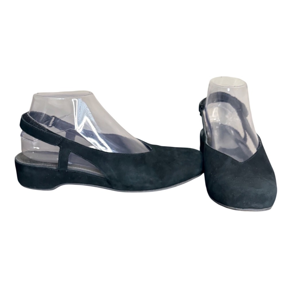 Camper Black Suede Slingback Wedge Pumps Good V-Cut Square Toe Womens 38